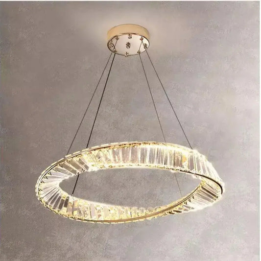Lampadario LED a sospensione con telecomando e cristallo CAIRO 36W, 1 Cerchio, Luce Fredda/Calda/Neutra, Dimmerabile, Oro Lucido, Lampadari LED in Cristallo Regolabile in Altezza Titolo predefinito Alessandro Design