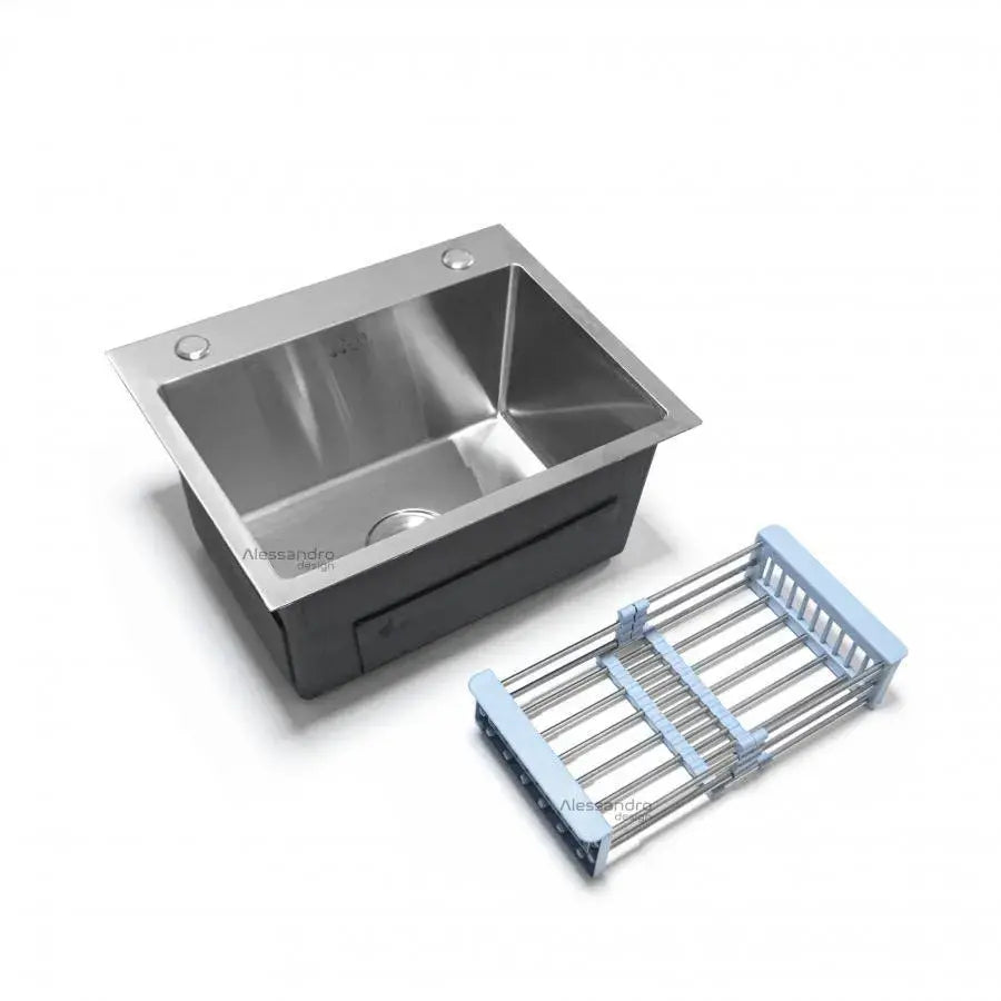 Lavello da Cucina in Acciaio Inox, 50x40X21cm, con Accessori, Lavelli in Acciaio Inox Spazzolato Titolo predefinito Alessandro Design