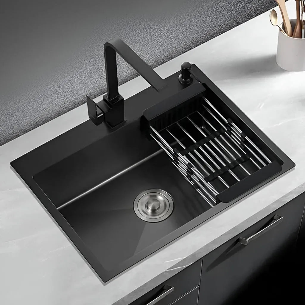 Lavello da Cucina in Acciaio Inox 75x40x21 cm Lavelli in Grafite Nero Titolo predefinito Alessandro Design