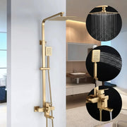 SET Colonna doccia con rubinetto, Acciaio inox, Doccia quadra, Effetto pioggia, 3 funzioni, Montaggio a parete, Finitura oro spazzolato, Accessori inclusi Rubinetti e colonne doccia Titolo predefinito Alessandro Design
