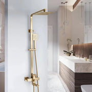 SET Colonna doccia con rubinetto, Acciaio inox, Doccia quadra, Effetto pioggia, 3 funzioni, Montaggio a parete, Finitura oro spazzolato, Accessori inclusi Rubinetti e colonne doccia Titolo predefinito Alessandro Design