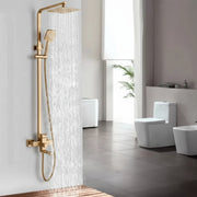SET Colonna doccia con rubinetto, Acciaio inox, Doccia quadra, Effetto pioggia, 3 funzioni, Montaggio a parete, Finitura oro spazzolato, Accessori inclusi Rubinetti e colonne doccia Titolo predefinito Alessandro Design