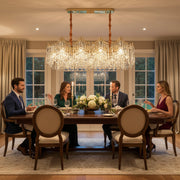 Lampadario Cristallo VETRA Supremo 15xE14, 100x35 cm, Oro, Altezza Regolabile, Metallo e Cristallo