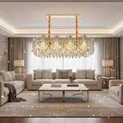 Lampadario Cristallo VETRA Supremo 15xE14, 100x35 cm, Oro, Altezza Regolabile, Metallo e Cristallo