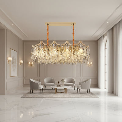 Lampadario Cristallo VETRA Supremo 15xE14, 100x35 cm, Oro, Altezza Regolabile, Metallo e Cristallo