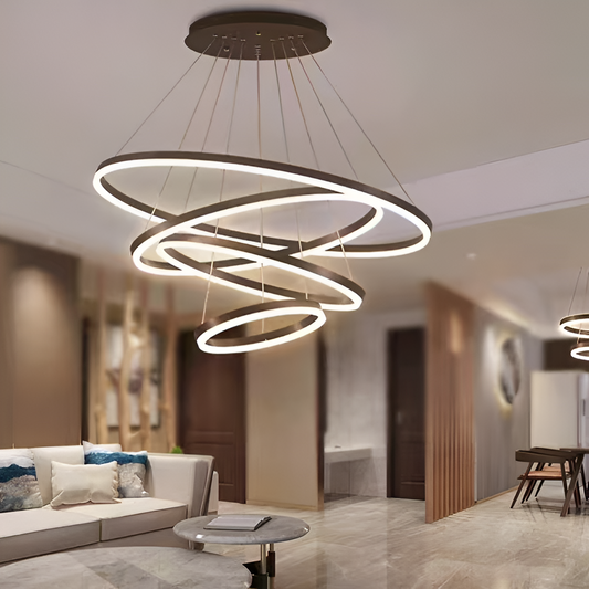 Lampadario LED a sospensione con telecomando CASIANA 130W, 4 Cerchi, Luce Fredda/Calda/Neutra, Dimmerabile, Nero, Lampadari LED con Telecomando Titolo predefinito Alessandro Design