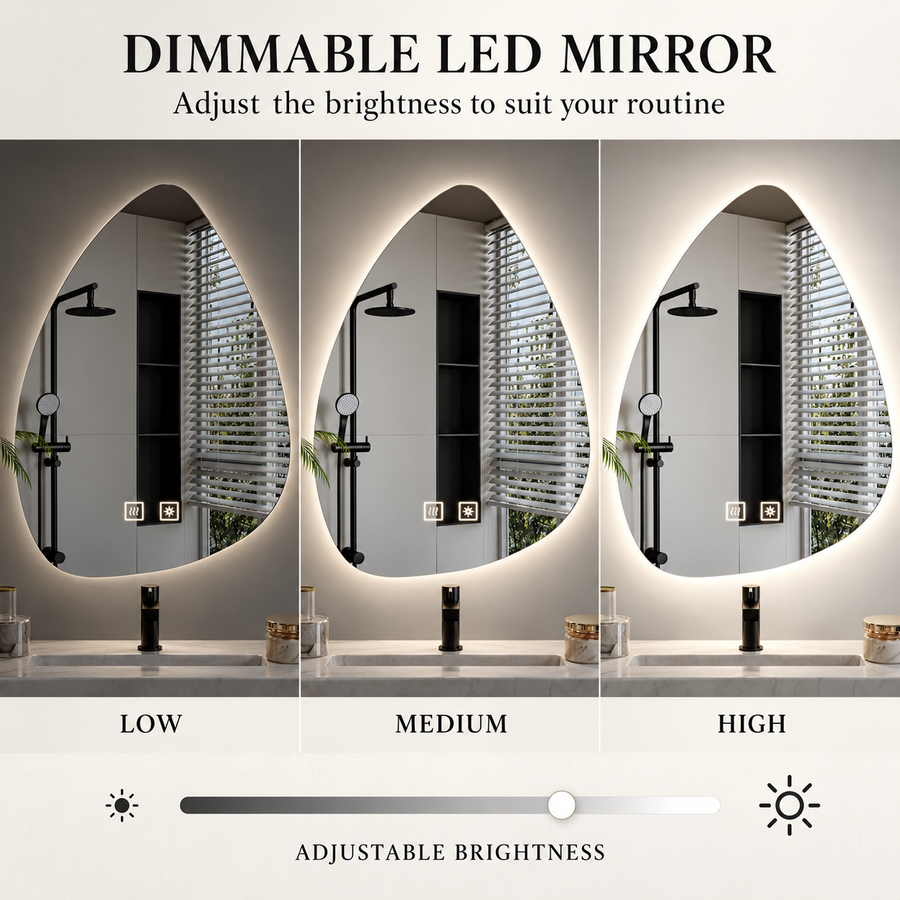 Specchio organico a LED 40x60 cm, luce fredda, sistema antiappannante, dimmerabile
