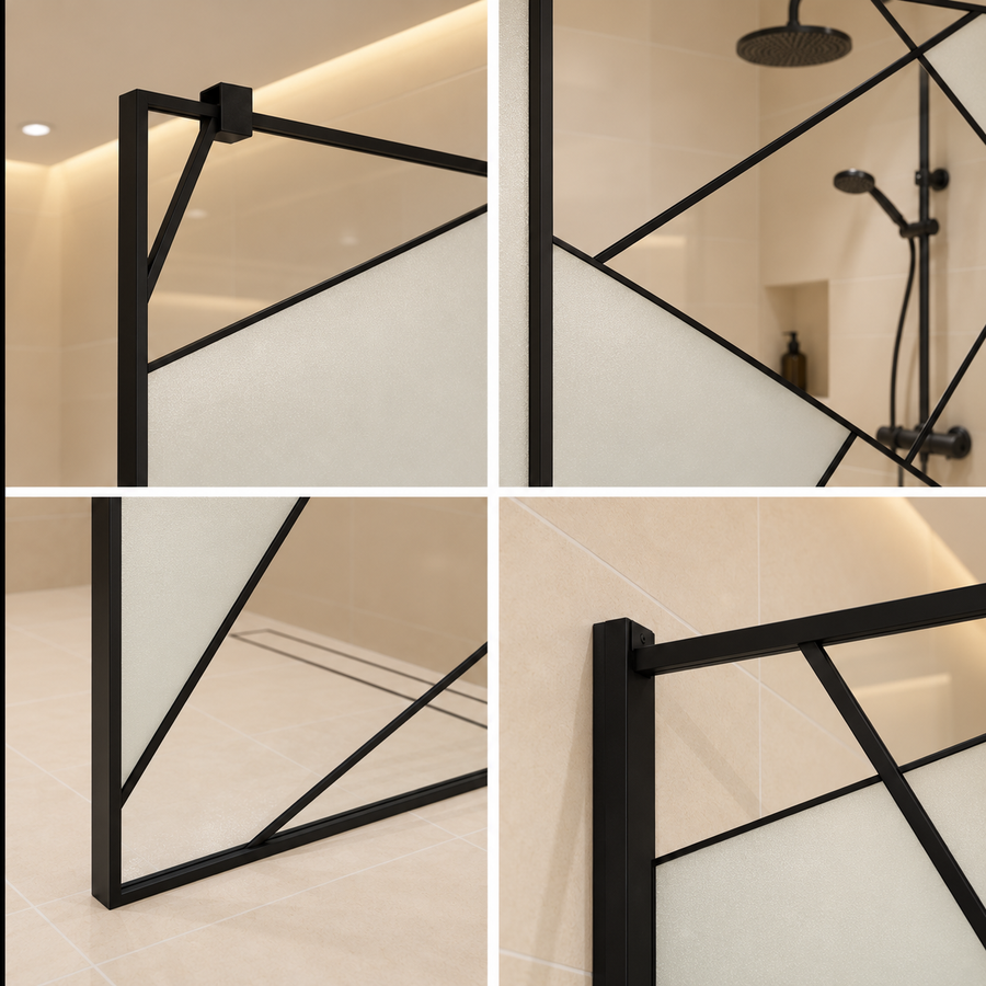 VELIA Parete doccia walk-in, 100x195 cm, metallo, trasparente e nero