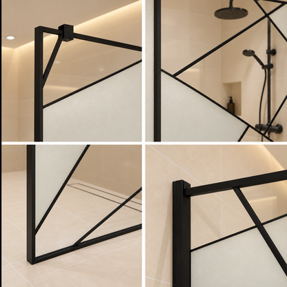 VELIA Parete doccia walk-in, 80x195 cm, metallo, trasparente e nero