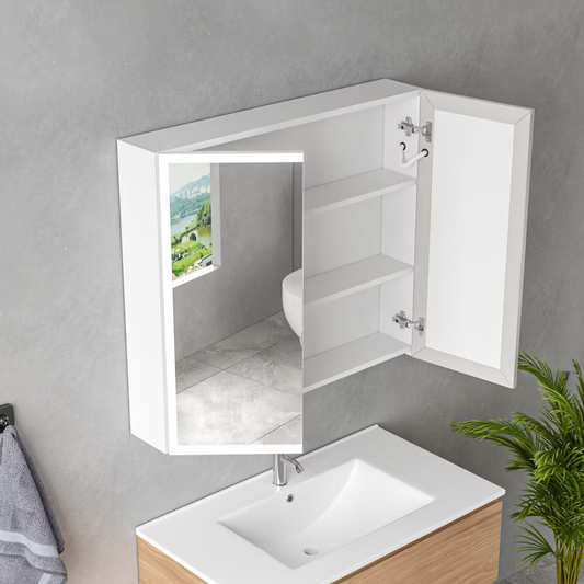 Specchio LED con Contenitore MODA 80x70 cm Bianco Illuminazione Perimetrale e Sensore Touch Specchi Contenitore Titolo predefinito Alessandro Design