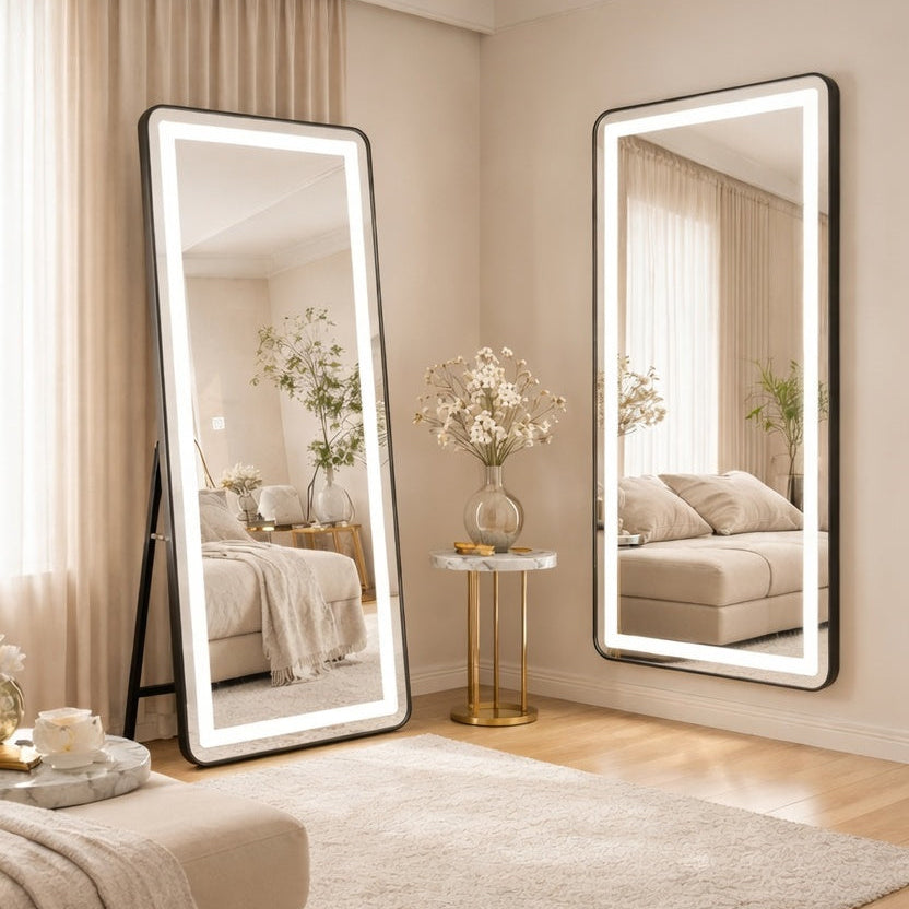 Specchio rettangolare a LED, cornice nera, 50x160 cm, dimmerabile, luce fredda/calda/neutra, Dressing Couture Dressing Mirrors Titolo predefinito Alessandro Design