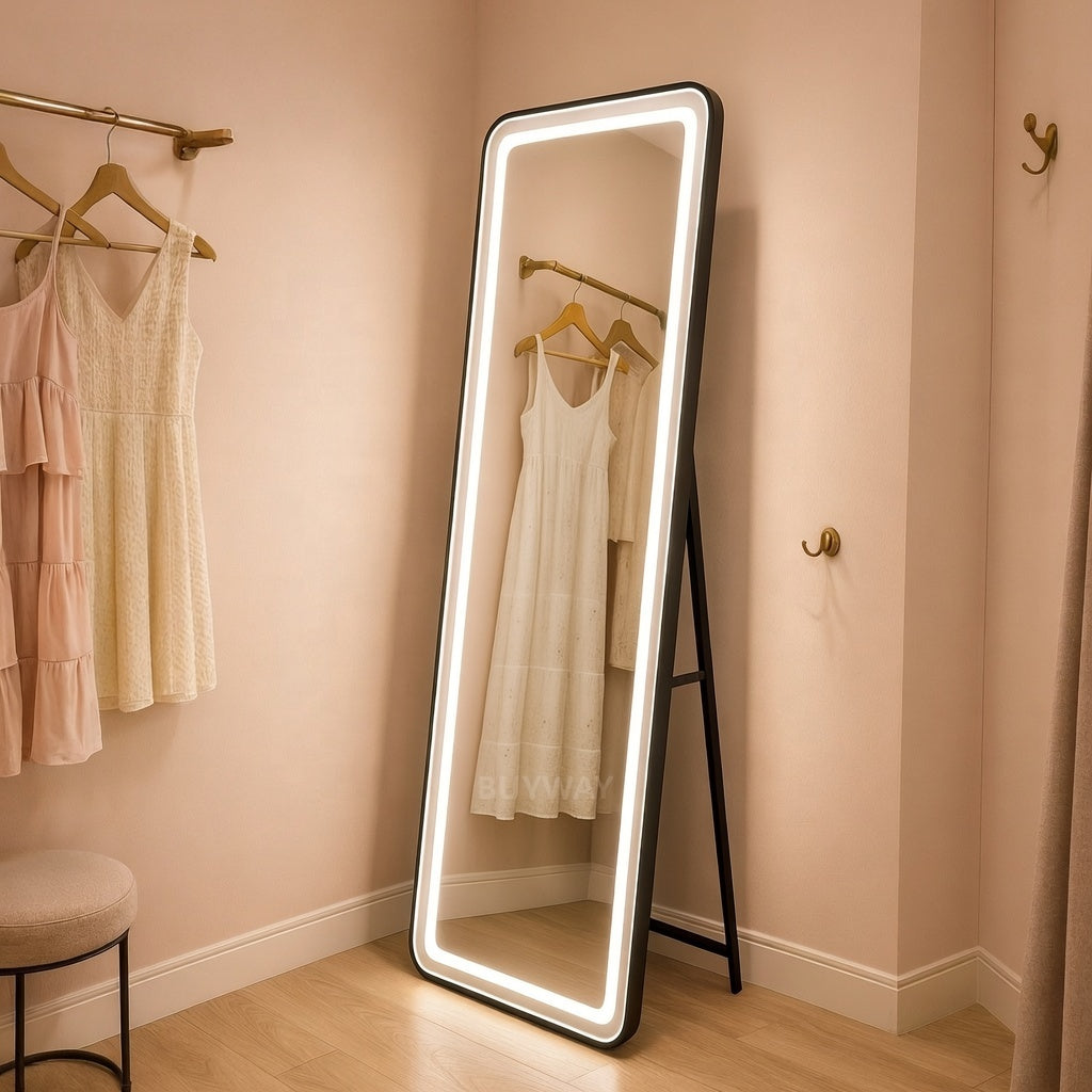 Specchio rettangolare a LED, cornice nera, 50x160 cm, dimmerabile, luce fredda/calda/neutra, Dressing Couture Dressing Mirrors Titolo predefinito Alessandro Design
