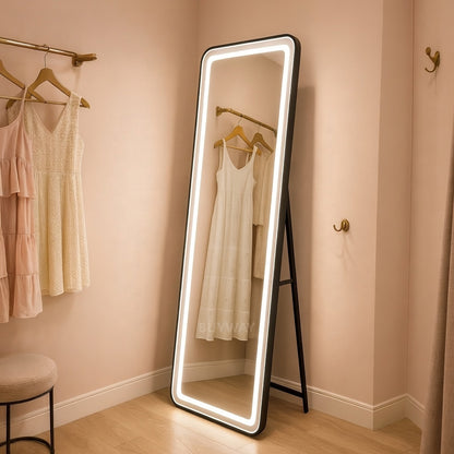 Specchio rettangolare a LED, cornice nera, 50x160 cm, dimmerabile, luce fredda/calda/neutra, Dressing Couture Dressing Mirrors Titolo predefinito Alessandro Design