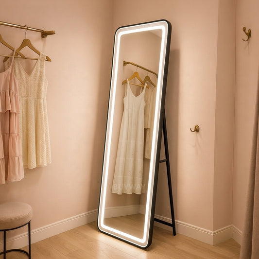 Specchio rettangolare a LED, cornice nera, 50x160 cm, dimmerabile, luce fredda/calda/neutra, Dressing Couture Dressing Mirrors Titolo predefinito Alessandro Design