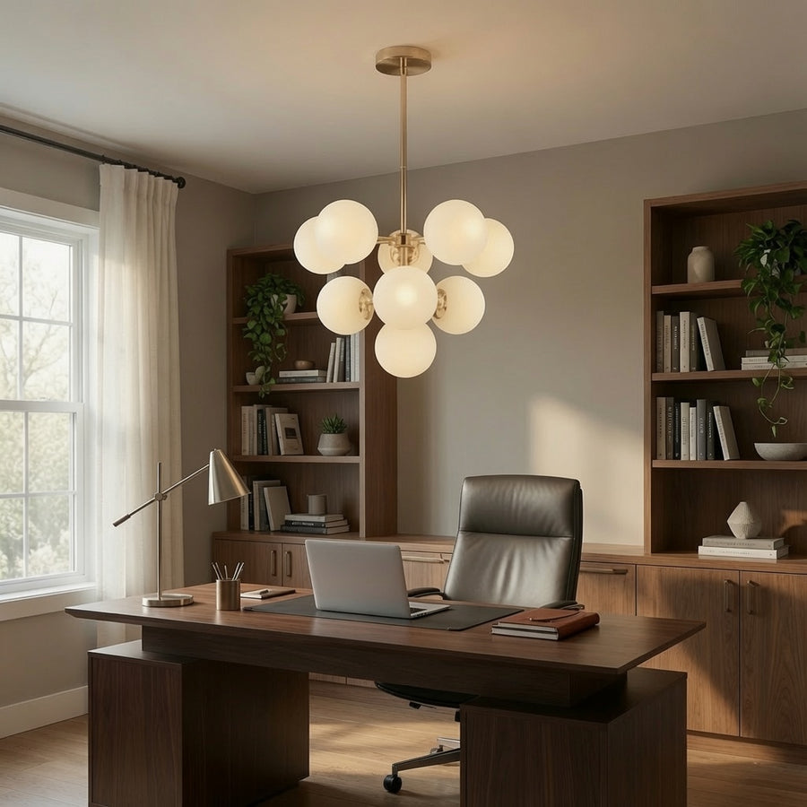 ORBS Magno Lampadario in plastica stampata in rotazionale, 54cm, 9xE27, Globi, Oro