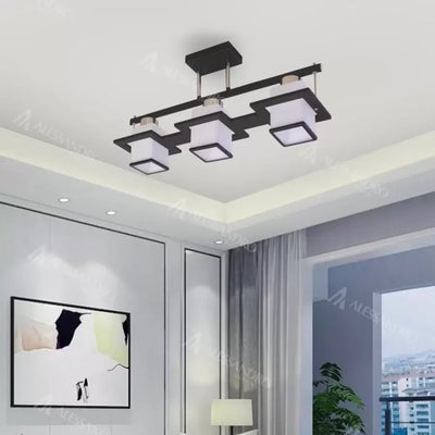 Lampadario classico Aramis con paralume quadrato in legno 3x E27 Grigio Nero