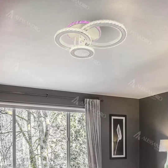 Lampadario LED con telecomando e cristallo LEOCADIA RGB 134W, 3 Cerchi, Luce Fredda/Calda/Neutra, Dimmerabile, Lampadario LED Cristallo Bianco Titolo predefinito Alessandro Design