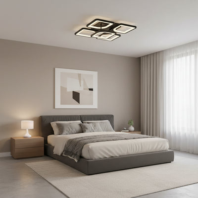 Lustra LED cu telecomanda ZOE 65W, 5 Patrate, lumina Rece/Calda/Neutra, Dimabila, Negru