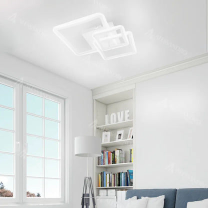 Lampadario LED con telecomando FARYDA 120W, 3 Quadrati, Luce Fredda/Calda/Neutra, Dimmerabile, Bianco