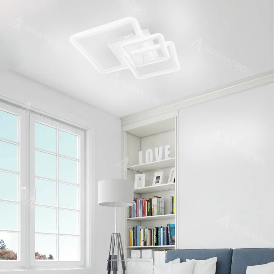 Lampadario LED con telecomando FARYDA 120W, 3 Quadrati, Luce Fredda/Calda/Neutra, Dimmerabile, Bianco