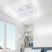 Lustra LED cu telecomanda CHAI 3D 104W, 4 Patrate, lumina Rece/Calda/Neutra, Dimabila, Alb