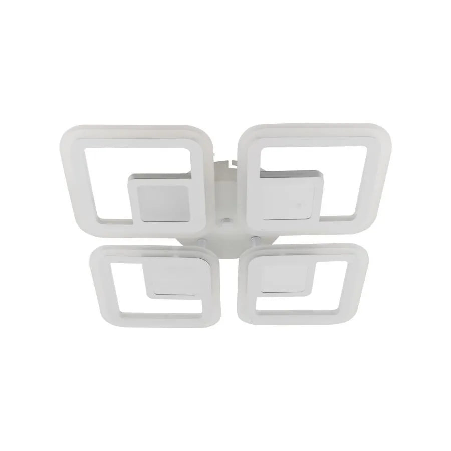 Lustra LED cu telecomanda CHAI 3D 104W, 4 Patrate, lumina Rece/Calda/Neutra, Dimabila, Alb
