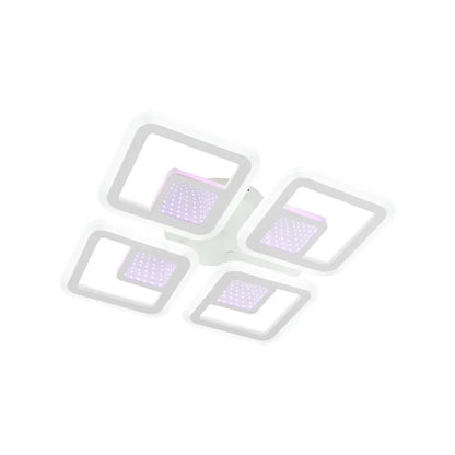 Lustra LED cu telecomanda CHAI 3D 104W, 4 Patrate, lumina Rece/Calda/Neutra, Dimabila, Alb
