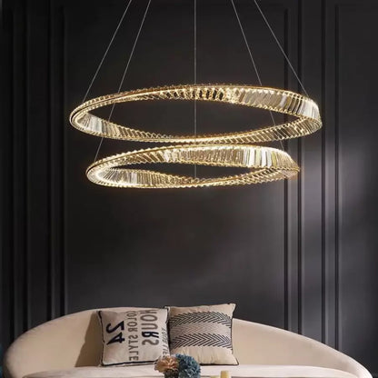 Lustra LED suspendata cu telecomanda si cristal CAIRO 98W, 2 Cercuri, lumina Rece/Calda/Neutra, Dimabila, Auriu Lucios, Inaltime Reglabila Lustre LED Cristal Default Title Alessandro Design