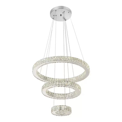 Lustra LED suspendata cu telecomanda si cristal CANAAN 120W, 3 Cercuri, lumina Rece/Calda/Neutra, Dimabila, Crom Lucios, Inaltime Reglabila Lustre LED Cristal Default Title Alessandro Design