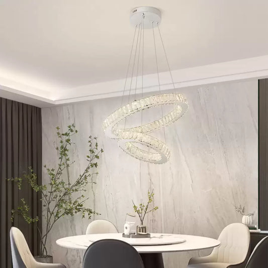 Lampadario LED a Sospensione con telecomando e cristallo CANAAN 80W, 2 Cerchi, Luce Fredda/Calda/Neutra, Dimmerabile, Cromo Lucido, Altezza Regolabile Lampadari Moderni Titolo predefinito Alessandro Design