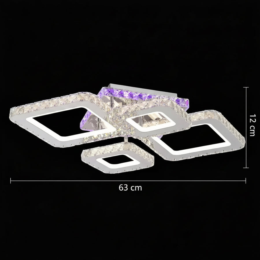 Lampadario LED con telecomando e cristallo NOVA RHOMBA RGB 95W, 4 Quadrati, Luce Fredda/Calda/Neutra, Dimmerabile, Lampadari LED e Cristalli Cromo Lucido Titolo predefinito Alessandro Design