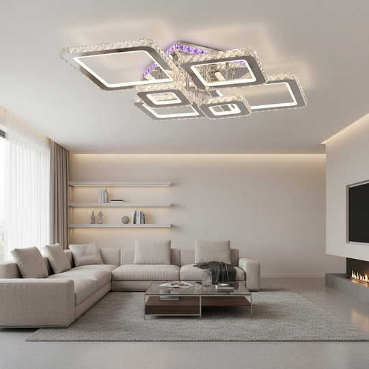 Lampadario LED con telecomando e cristallo NOVA RHOMBA RGB 168W, 6 Quadrati, Luce Fredda/Calda/Neutra, Dimmerabile, Lampadari LED e Cristalli Cromo Lucido Titolo predefinito Alessandro Design