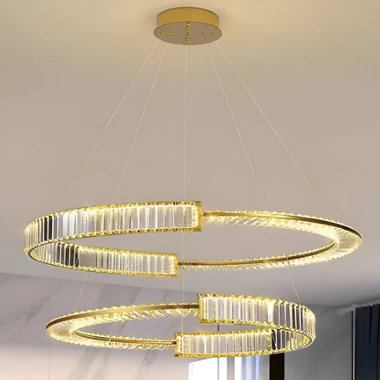 Lampadario LED in cristallo a sospensione PRISM REGAL 117W, 2 Cerchi, Luce Fredda/Calda/Neutra, Dimmerabile, Dorato, Lampadari LED in Cristallo Regolabili in Altezza Titolo predefinito Alessandro Design