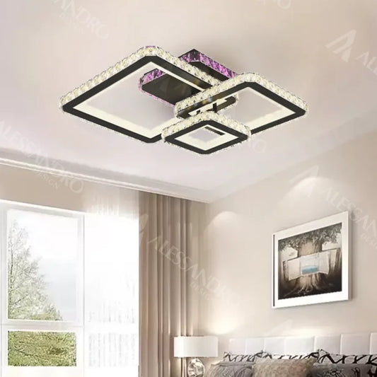 Lampadario LED con telecomando e cristallo BLAKELY RGB 166W, 3 Quadrati, Luce Fredda/Calda/Neutra, Dimmerabile, Lampadari LED Cristallo Nero Titolo predefinito Alessandro Design