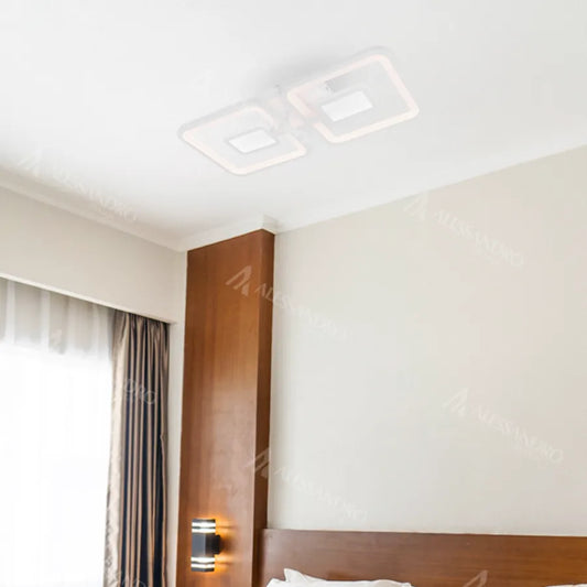 Lampadario a LED con telecomando FELIX 28W, 2 Quadrati, Luce Fredda/Calda/Neutra, Dimmerabile, Lampadario a LED Bianco con telecomando Titolo predefinito Alessandro Design