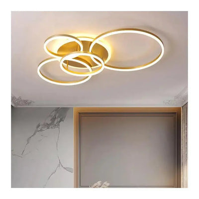 Lampadario LED con telecomando LYRA 220W, 4 Cerchi, Luce Fredda/Calda/Neutra, Dimmerabile, Oro Spazzolato