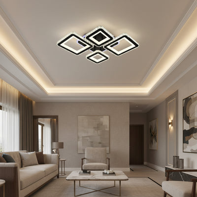 Lampadario LED con telecomando e cristallo QUADRIS RGB 96W, 4 Quadrati, Luce Fredda/Calda/Neutra, Dimmerabile, Nero