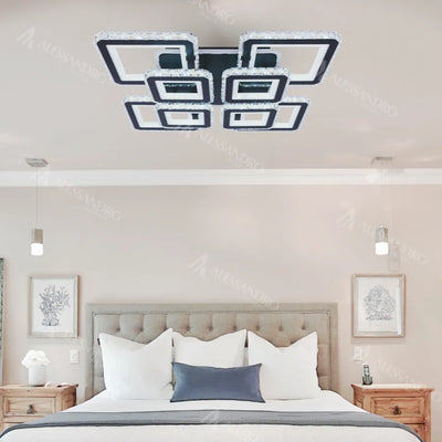 Lampadario LED con telecomando e cristallo LEILA RGB 176W, 8 Quadrati, Luce Fredda/Calda/Neutra, Dimmerabile, Nero