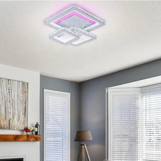 Lampadario a LED con telecomando e cristallo LEILA 87W, 3 Quadrati, Luce Fredda/Calda/Neutra, Dimmerabile, Lampadario a LED Bianco con telecomando Titolo predefinito Alessandro Design