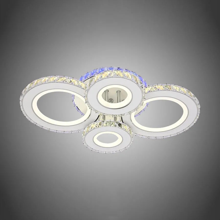 Lampadario LED con telecomando e cristallo MEILI ZAFINA RGB 136W, 4 Cerchi, Luce Fredda/Calda/Neutra, Dimmerabile, Lampadari LED Cristallo Bianco Titolo predefinito Alessandro Design