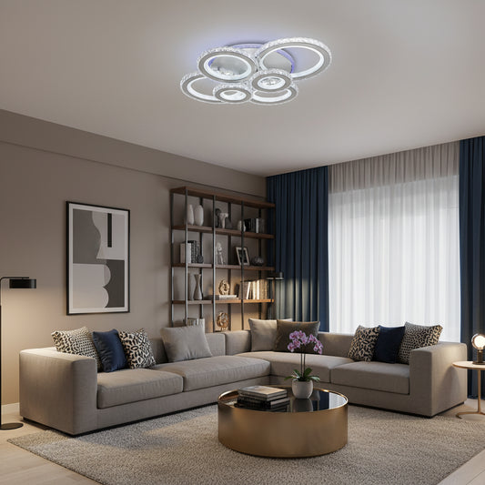 Lampadario LED con telecomando e cristallo NOVA ROTONDA RGB 145W, 6 Cerchi, Luce Fredda/Calda/Neutra, Dimmerabile, Lampadari LED Cristallo Bianco Titolo predefinito Alessandro Design