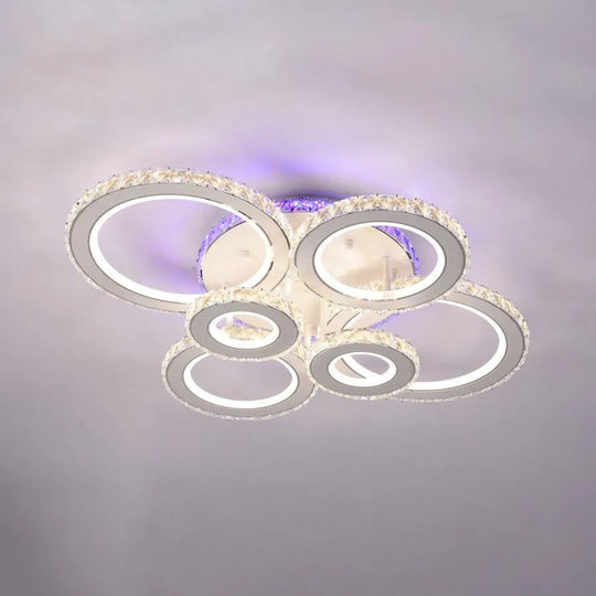 Lampadario LED con telecomando e cristallo MEILI ZAFINA RGB 238W, 6 Cerchi, Luce Fredda/Calda/Neutra, Dimmerabile, Lampadari LED Cristallo Bianco Titolo predefinito Alessandro Design