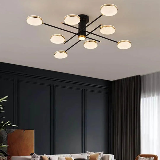 Lampadario LED con telecomando e cristallo MISEL 154W, 9 Elementi, Luce Fredda/Calda/Neutra, Dimmerabile, Nero Oro
