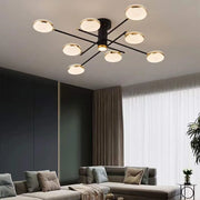 Lustra LED cu telecomanda si cristal MISEL 154W, 9 Elemente, lumina Rece/Calda/Neutra, Dimabila, Negru Auriu