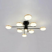 Lustra LED cu telecomanda si cristal MISEL 154W, 9 Elemente, lumina Rece/Calda/Neutra, Dimabila, Negru Auriu