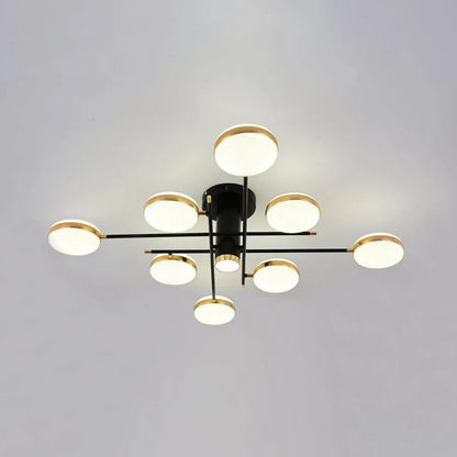 Lustra LED cu telecomanda si cristal MISEL 154W, 9 Elemente, lumina Rece/Calda/Neutra, Dimabila, Negru Auriu