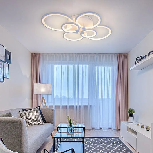 Lampadario a LED con telecomando ALANI 168W, 6 Cerchi, Luce Fredda/Calda/Neutra, Dimmerabile, Lampadario a LED Bianco con telecomando Titolo predefinito Alessandro Design