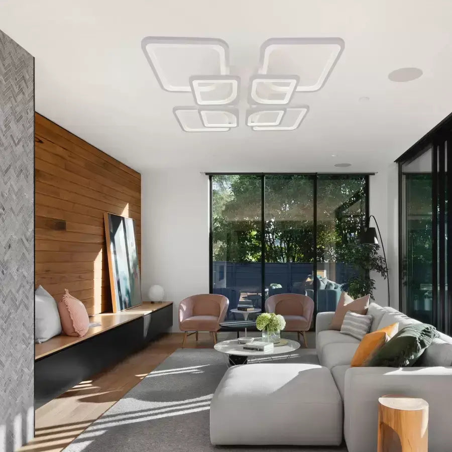 Lampadario a LED con telecomando ZOE 138W, 8 Quadrati, Luce Fredda/Calda/Neutra, Dimmerabile, Lampadario a LED Bianco con telecomando Titolo predefinito Alessandro Design