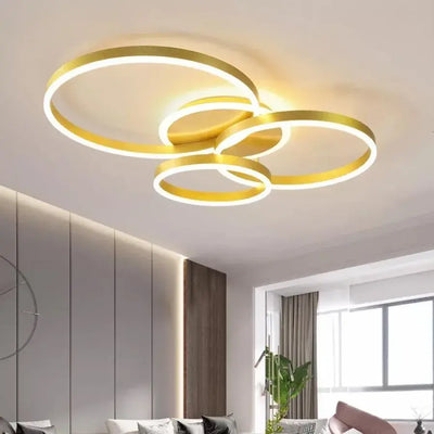 Lampadario LED con telecomando LYRA 100W, 3 Cerchi, Luce Fredda/Calda/Neutra, Dimmerabile, Oro Spazzolato