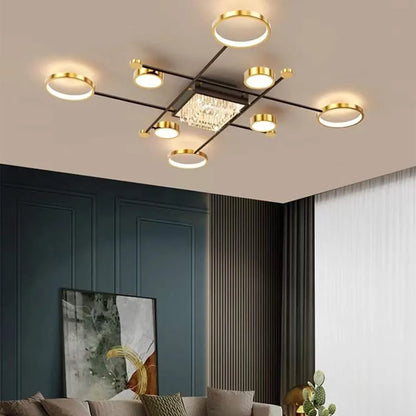 Lampadario LED con telecomando e cristallo MISEL 168W, 9 Elementi, Luce Fredda/Calda/Neutra, Dimmerabile, Lampadari LED Nero Oro con Telecomando Titolo predefinito Alessandro Design